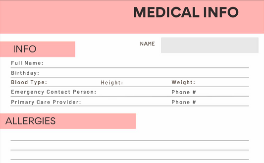 Medical Info Document Digital Download