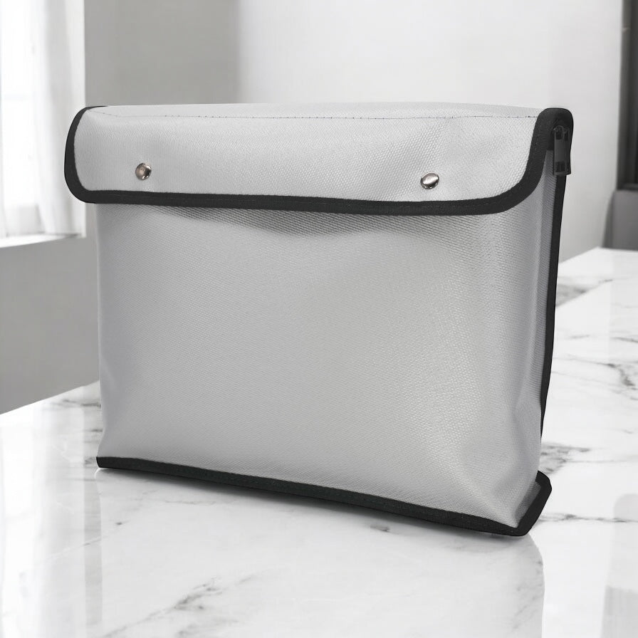 Fire proof bag to hold important documents in gray and black