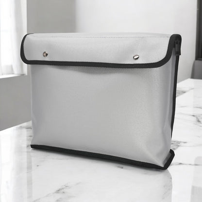 Fire proof bag to hold important documents in gray and black